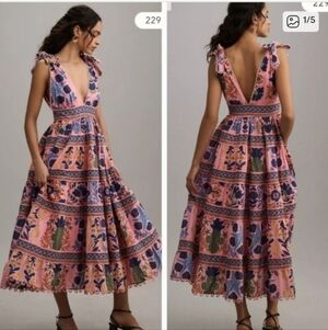 FARM Rio Pink and Blue Floral Midi Dress